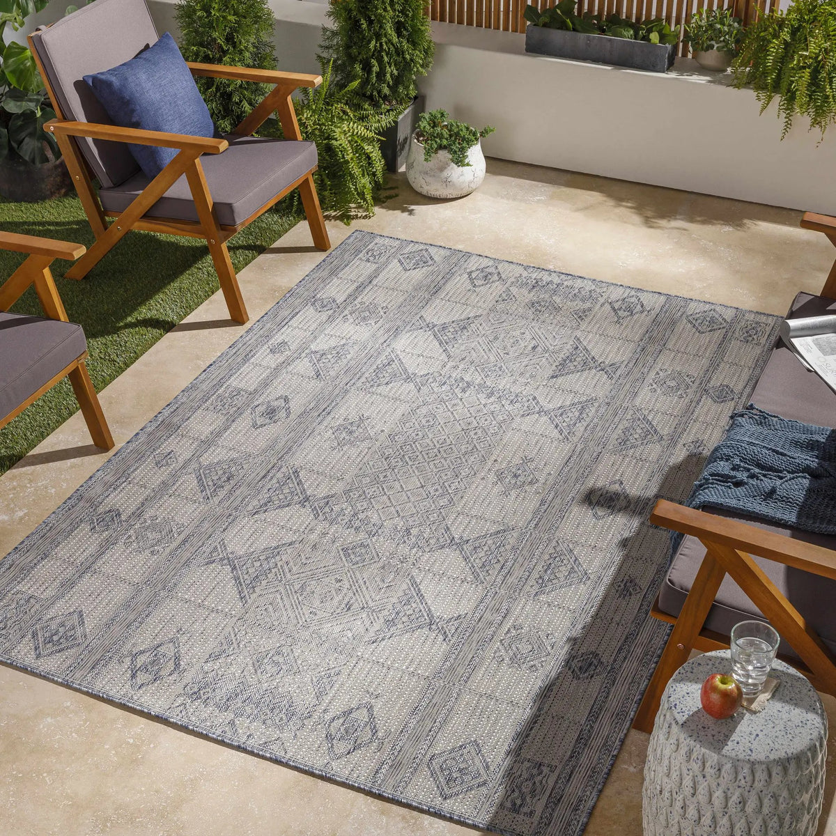 Malamig Gray & Blue Outdoor Area Rug - Clearance, installed in a room