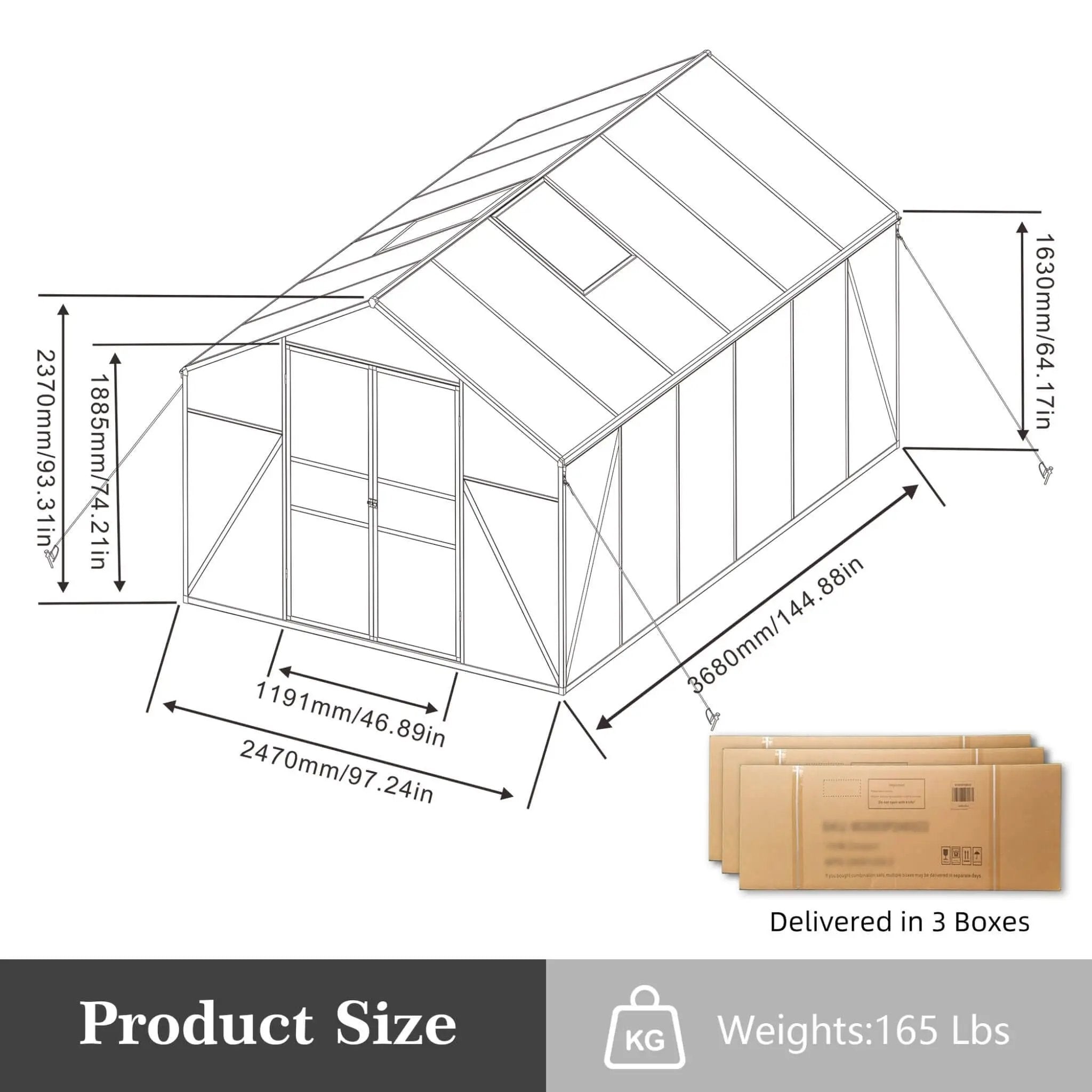 [08X12FT] All-Season Outdoor Backyard Polycarbonate Greenhouse With Raised Base And Aluminum Frame (SAK78614) by SAKSBY WHOLESALE