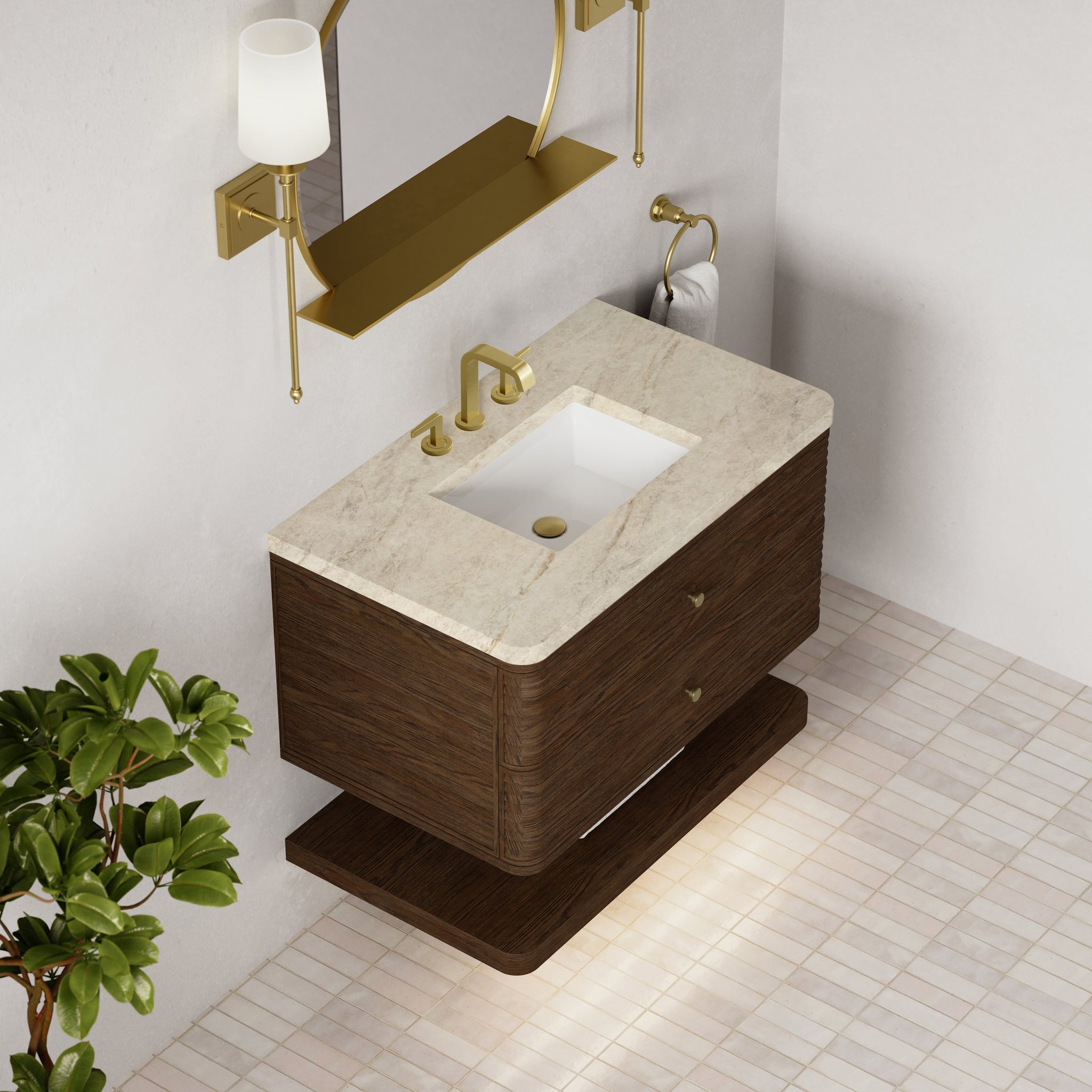 James Martin Allamari 36" Floating Single Bathroom Vanity, Sable with Tajnar countertop