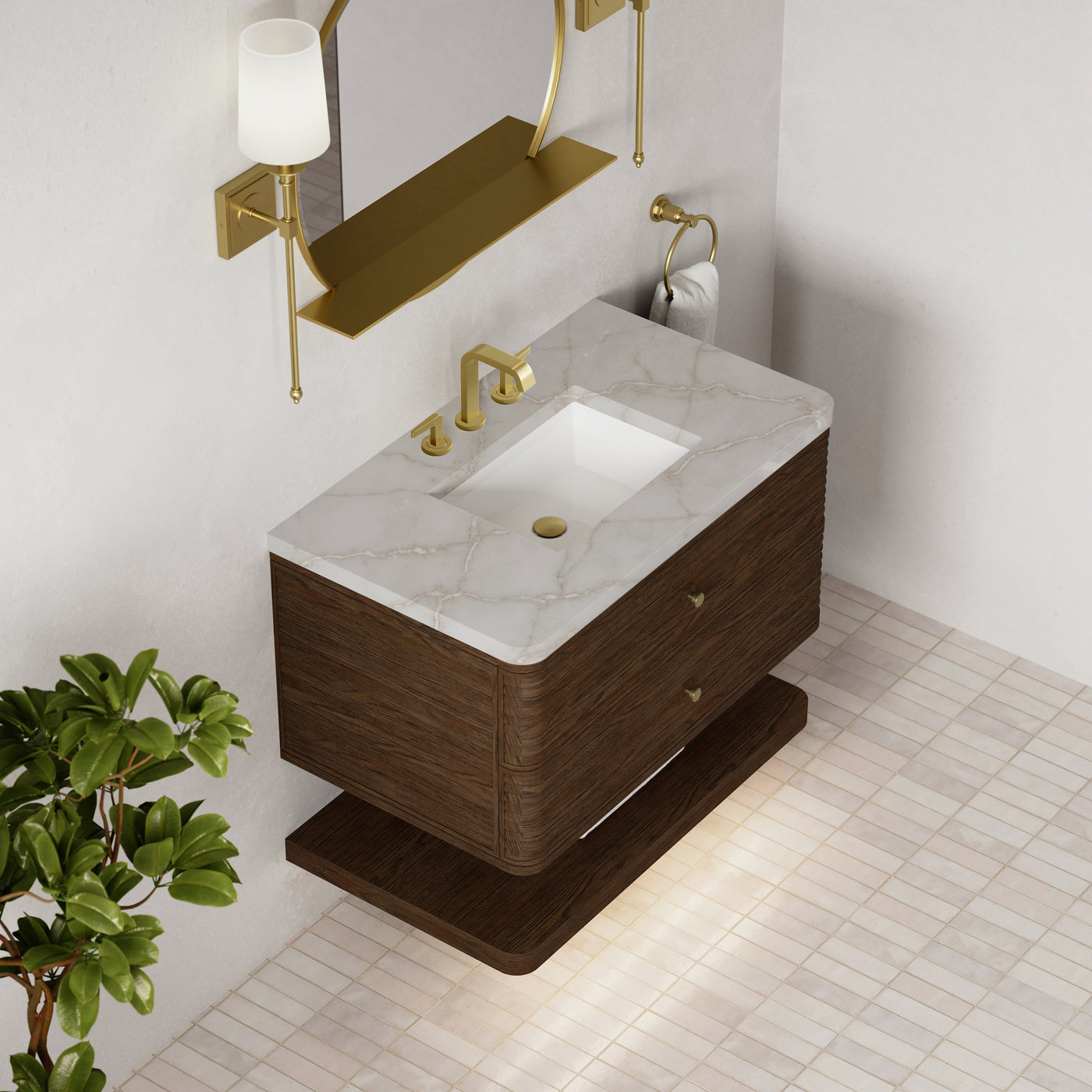 James Martin Allamari 36" Floating Single Bathroom Vanity, Sable with Victorian Silver (Single Hole) countertop