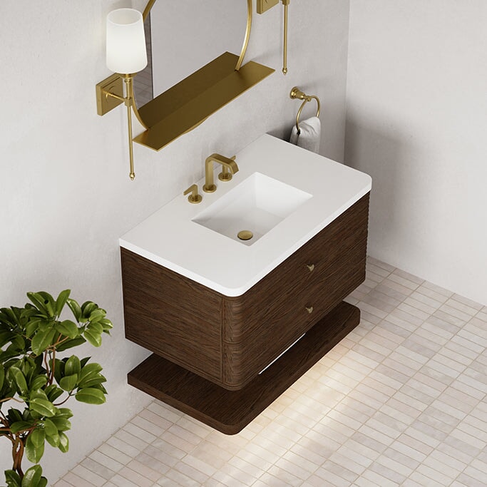 James Martin Allamari 36" Floating Single Bathroom Vanity, Sable with White Zeus countertop