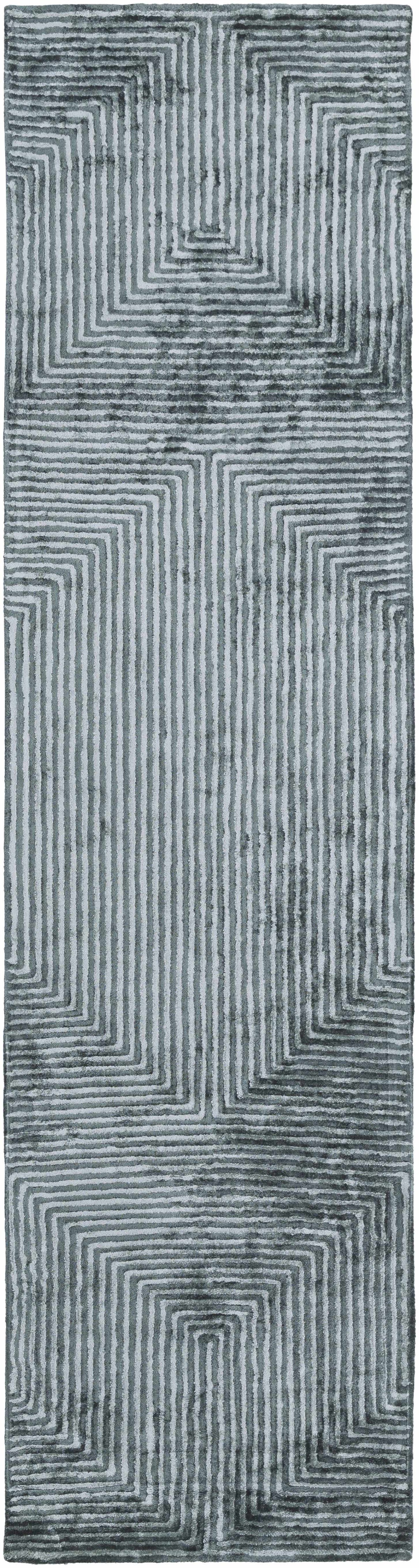 Quartz Patterned Sheen Blue/Green Viscose Rug, photo 3 of 7