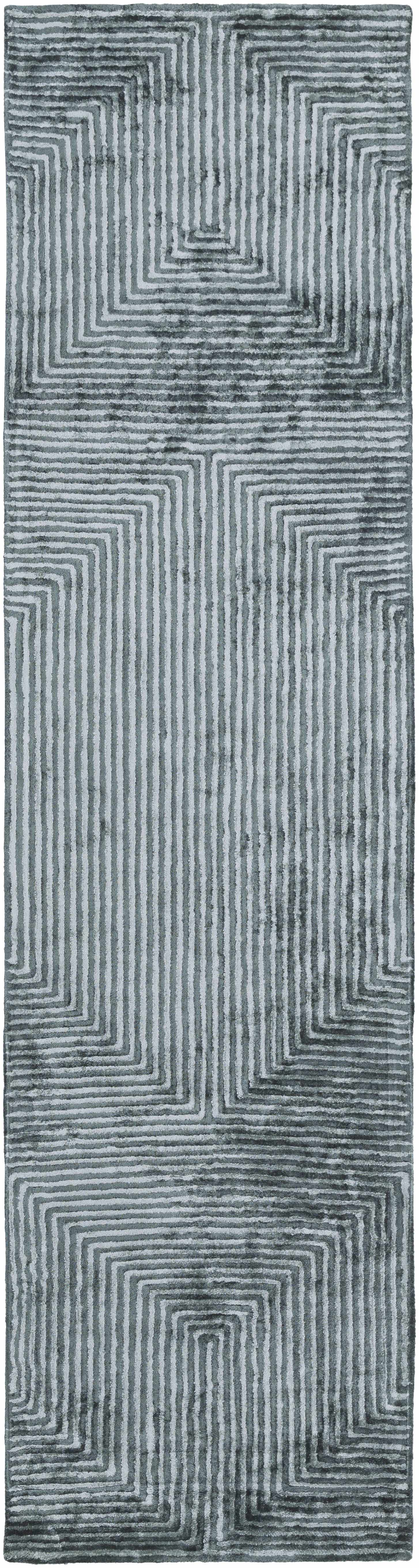 Quartz Patterned Sheen Blue/Green Viscose Rug by Boutique Rugs