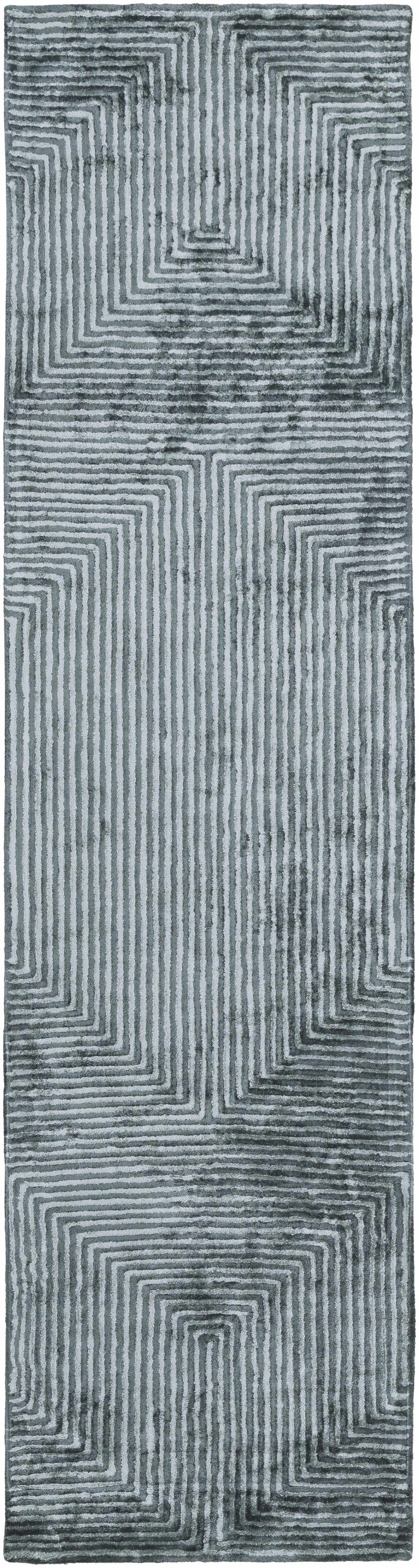 Quartz Patterned Sheen Blue/Green Viscose Rug by Boutique Rugs