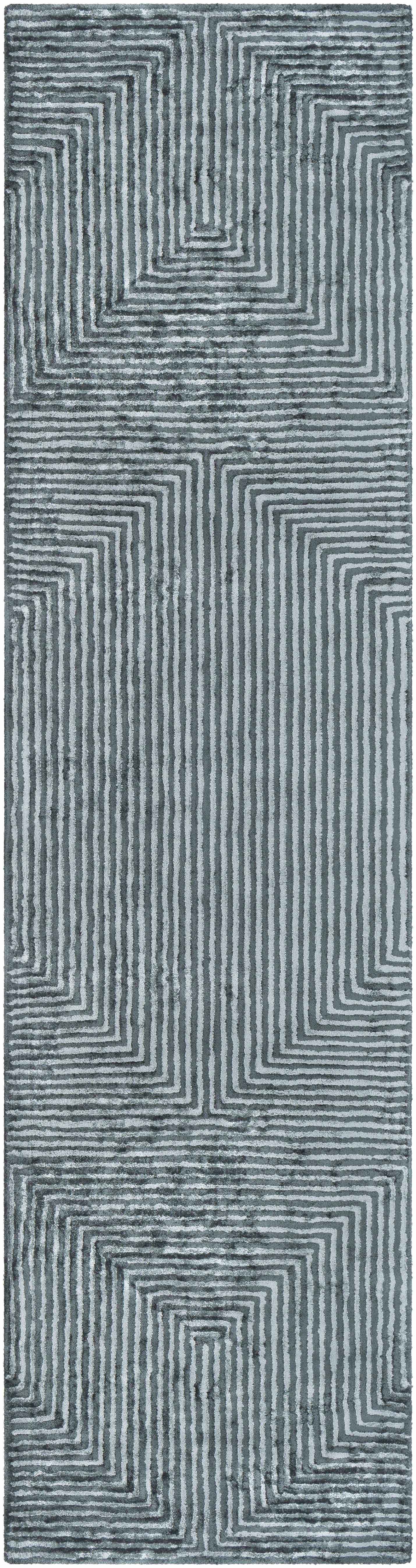 Quartz Patterned Sheen Blue/Green Viscose Rug by Boutique Rugs