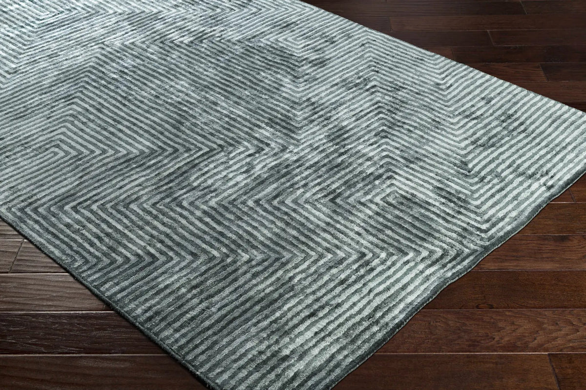 Quartz Patterned Sheen Blue/Green Viscose Rug, photo 6 of 7