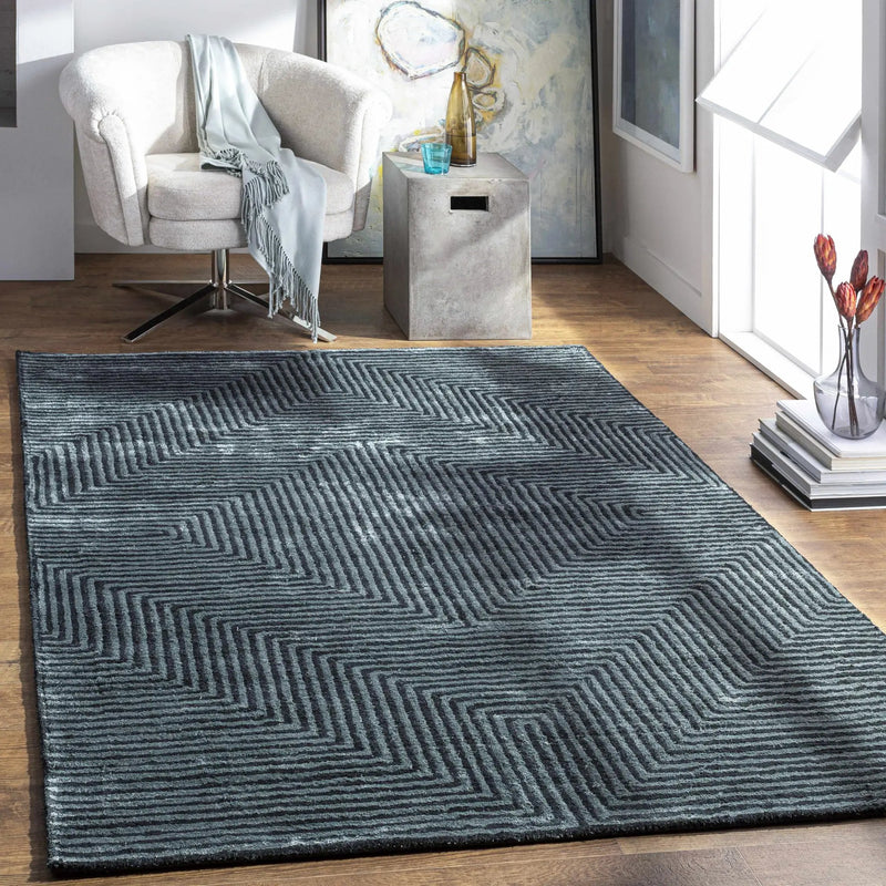 Quartz Patterned Sheen Blue/Green Viscose Rug by Boutique Rugs