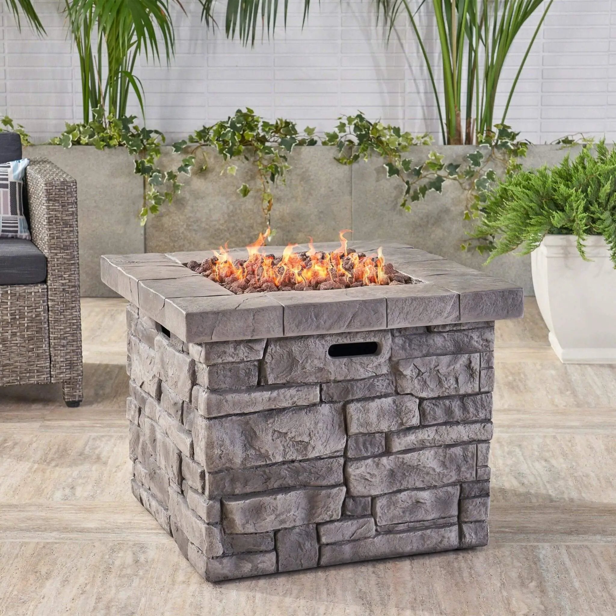 Alora 30-Inch Modern Outdoor 40K BTU Steel Frame Propane Fire Table With Lava Rocks (SAK12756) by SAKSBY WHOLESALE