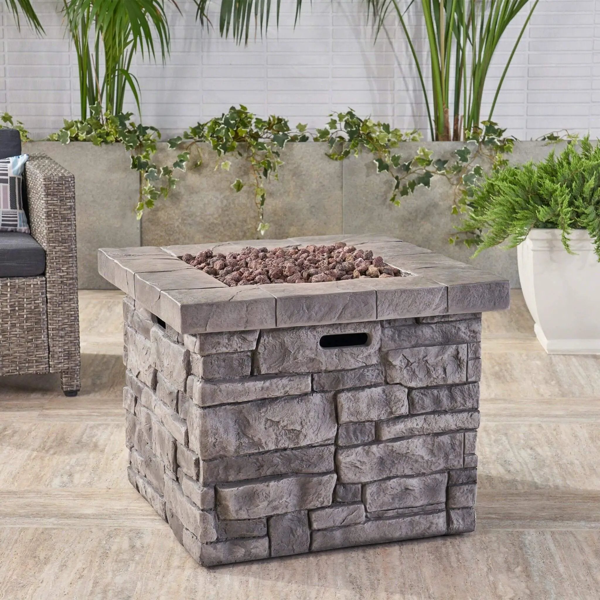 Alora 30-Inch Modern Outdoor 40K BTU Steel Frame Propane Fire Table With Lava Rocks (SAK12756) by SAKSBY WHOLESALE