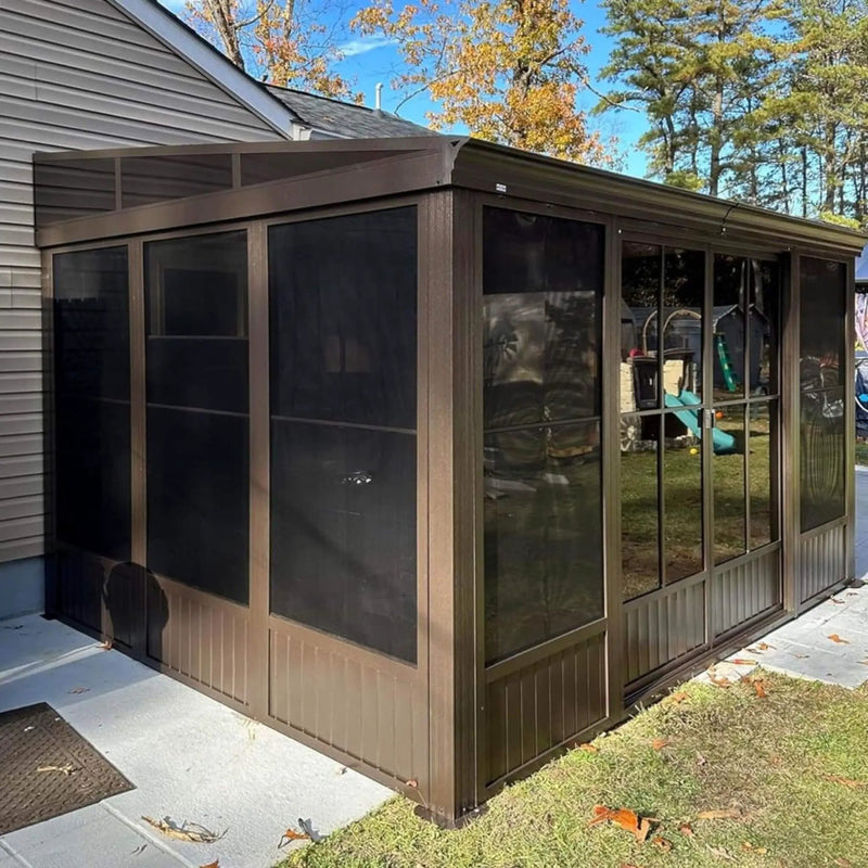 [10X12FT] Alora Atrium Premium Against Wall Mounted Solarium Sunroom With Galvanized Steel Sloping Roof (SAK96375) by SAKSBY WHOLESALE