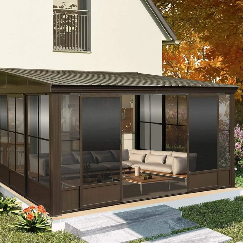 [10X12FT] Alora Atrium Premium Against Wall Mounted Solarium Sunroom With Galvanized Steel Sloping Roof (SAK96375) by SAKSBY WHOLESALE
