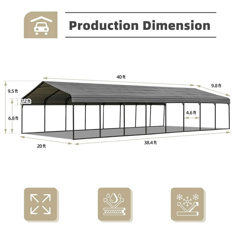 [20X40FT] Alora Extra Large Heavy Duty Four Car Outdoor Metal Carport Canopy For Trucks, Boats And SUVs (SAK29713) by SAKSBY WHOLESALE