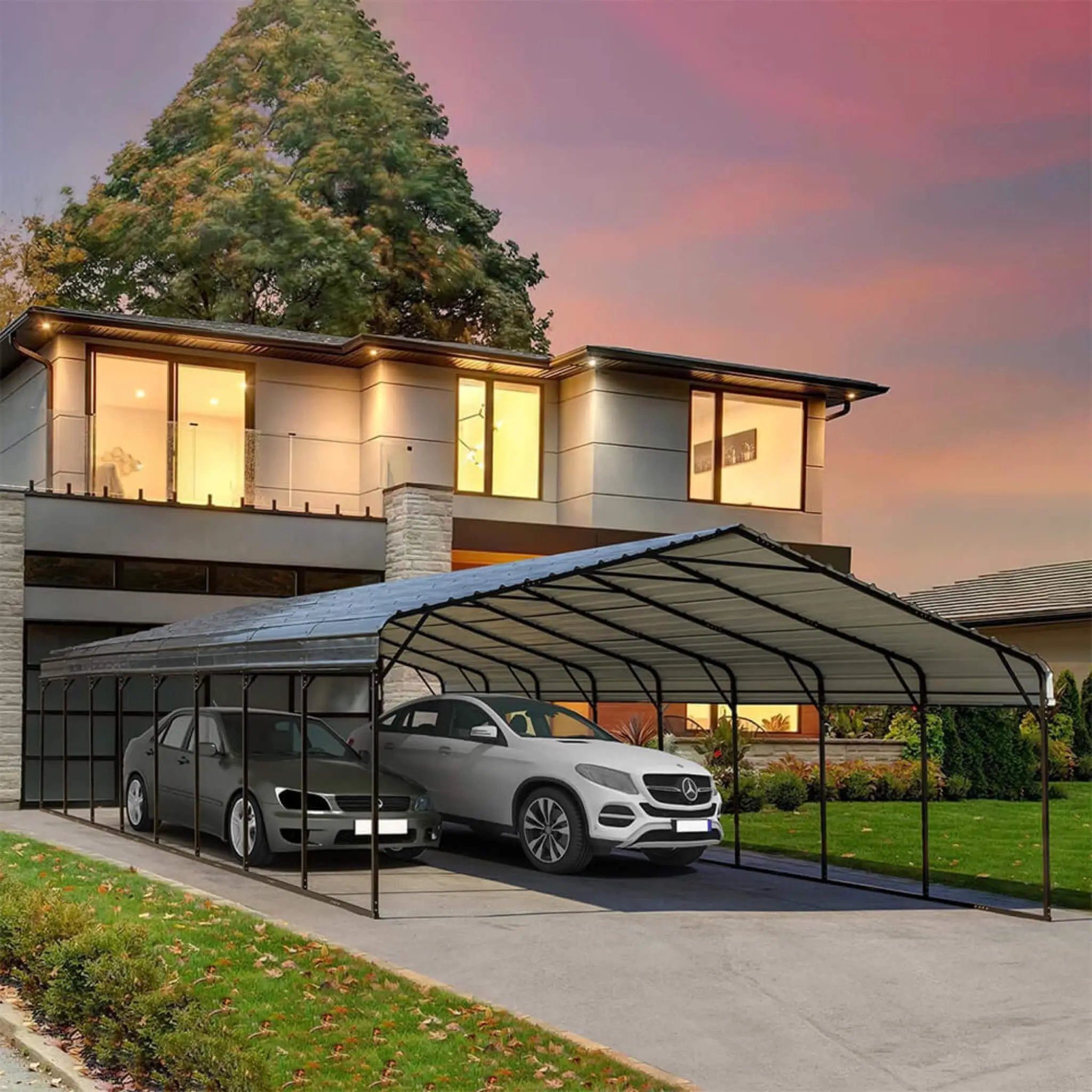 [20X40FT] Alora Extra Large Heavy Duty Four Car Outdoor Metal Carport Canopy For Trucks, Boats And SUVs (SAK29713) by SAKSBY WHOLESALE