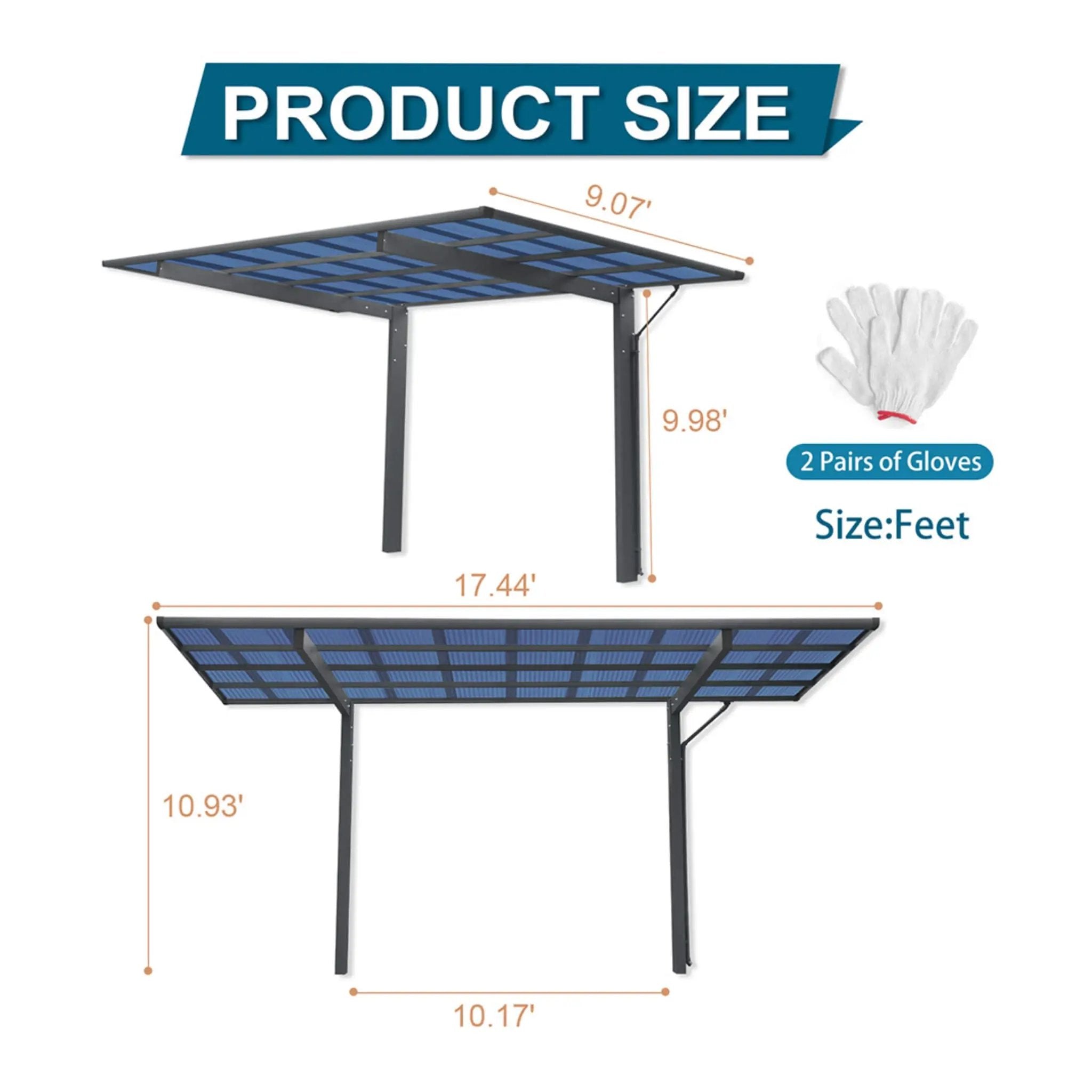 [10X17FT] Alora Extra-Large Heavy-Duty Outdoor Aluminum Single Side Carport With Galvanized Metal Roof (SAK31279) by SAKSBY WHOLESALE