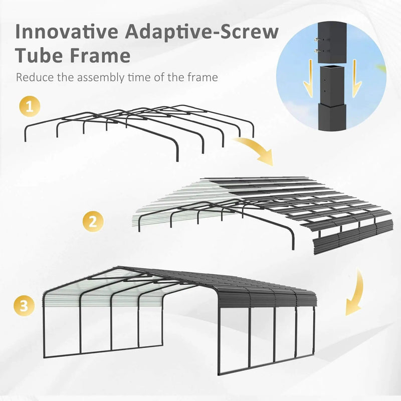 [20X20FT] Alora Heavy-Duty Extra-Large 2 Car Metal Carport Kit For Cars, Boats, And Trucks (SAK46135) by SAKSBY WHOLESALE