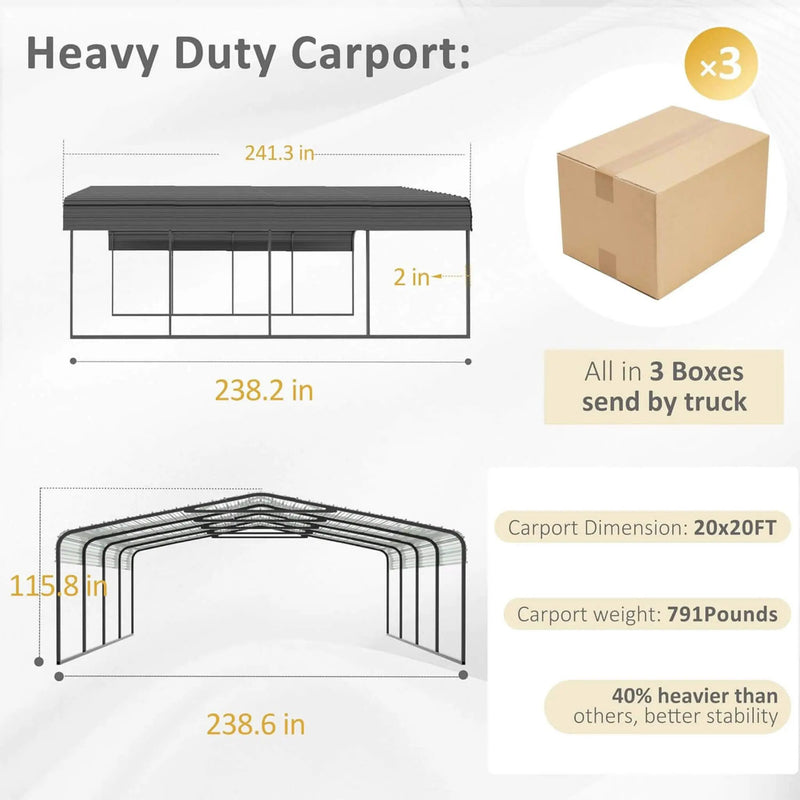 [20X20FT] Alora Heavy-Duty Extra-Large 2 Car Metal Carport Kit For Cars, Boats, And Trucks (SAK46135) by SAKSBY WHOLESALE