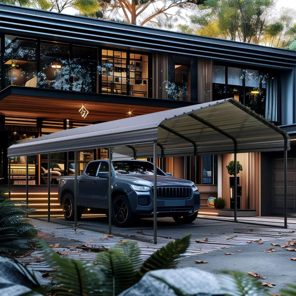[12X25FT] Alora Heavy-Duty Extra-Large Multi Vehicle Carport Kit With Galvanized Steel Roof (SAK37514) by SAKSBY WHOLESALE