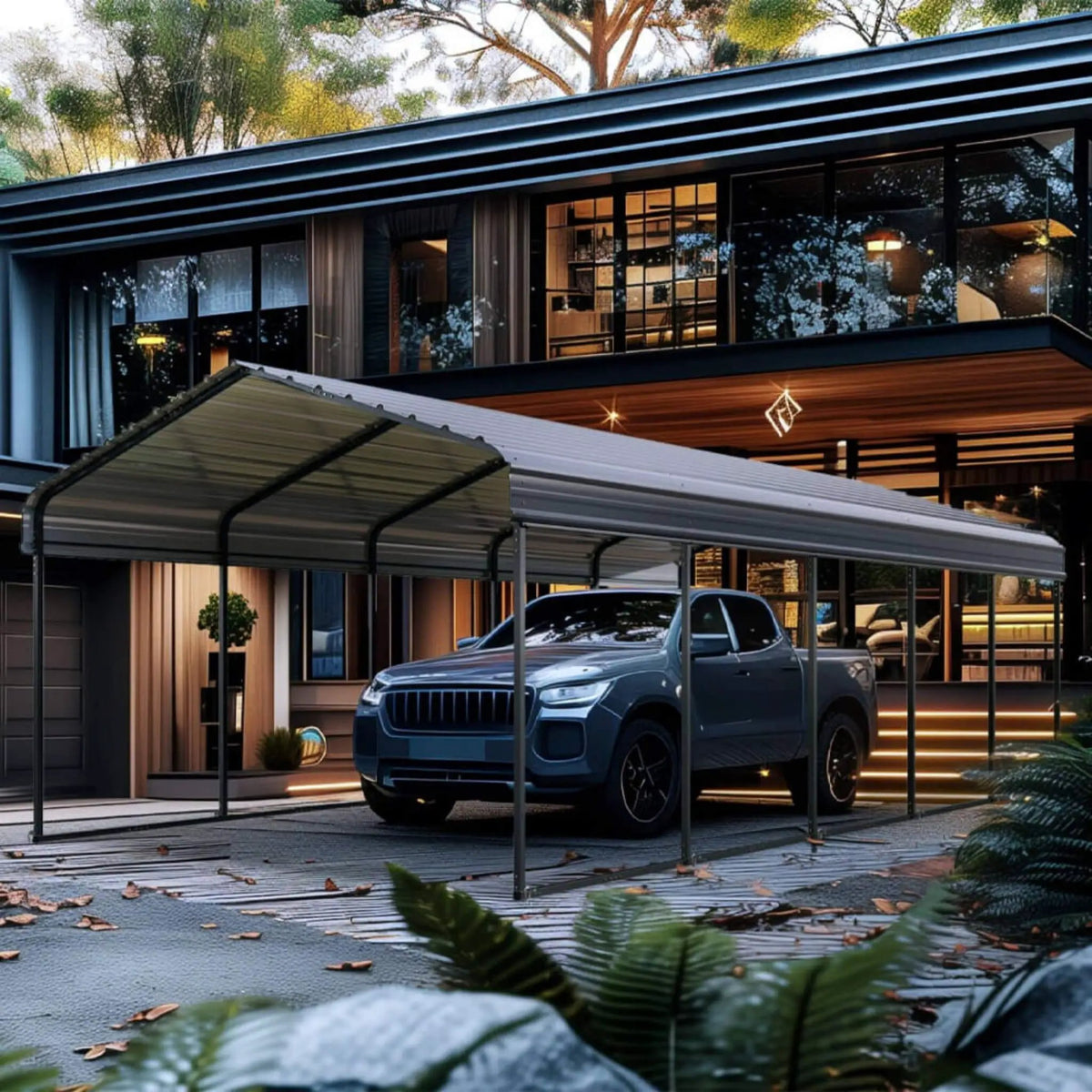 [12X25FT] Alora Heavy-Duty Extra-Large Multi Vehicle Carport Kit With Galvanized Steel Roof (SAK37514) by SAKSBY WHOLESALE