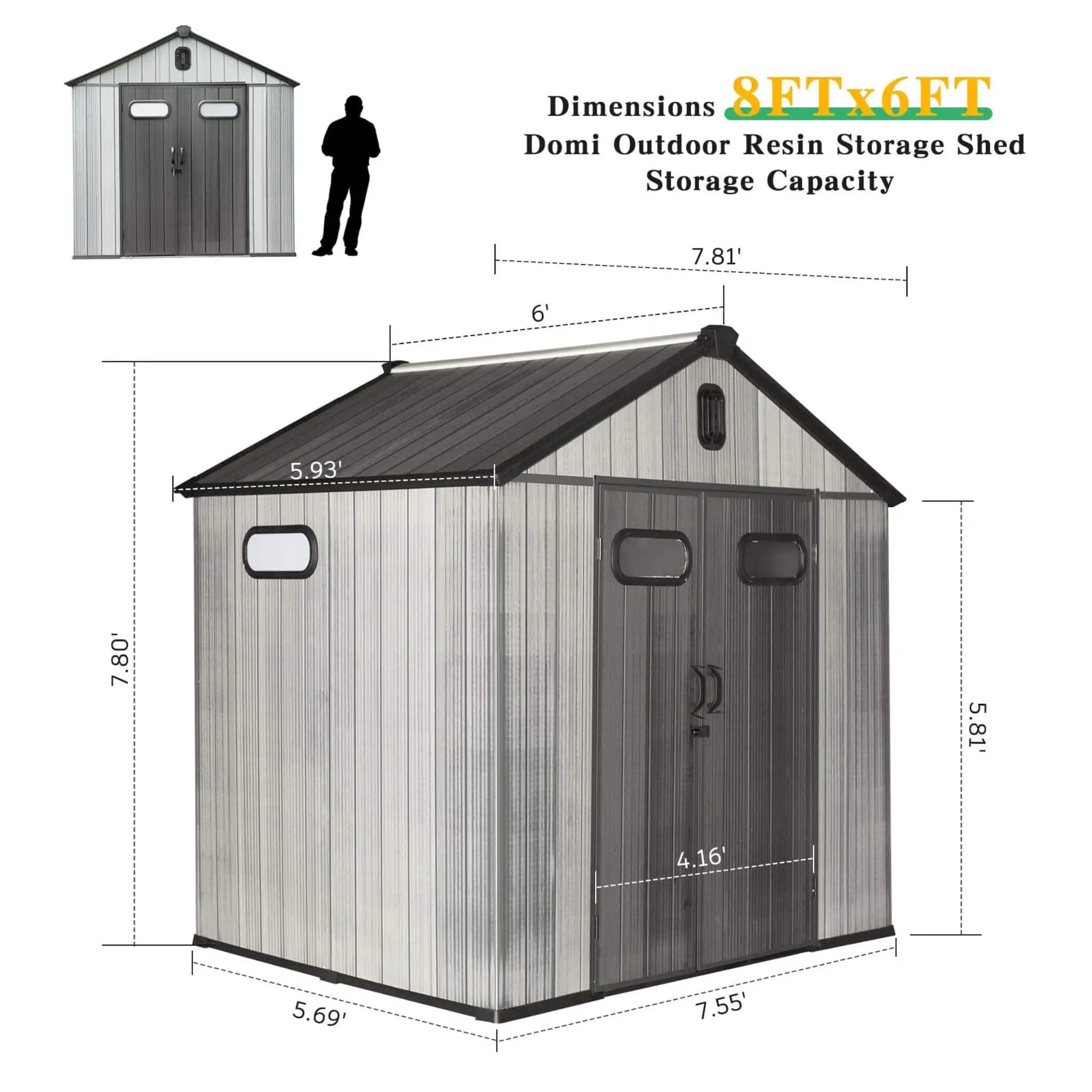 [06X08FT] Alora Heavy-Duty Outdoor All-Weather Resin Storage Shed With Lockable Doors, Windows, And Vents (SAK39874) by SAKSBY WHOLESALE