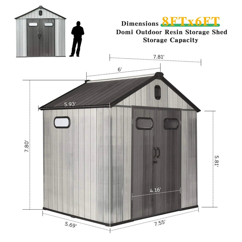 [06X08FT] Alora Heavy-Duty Outdoor All-Weather Resin Storage Shed With Lockable Doors, Windows, And Vents (SAK39874) by SAKSBY WHOLESALE