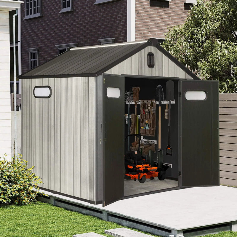 [06X08FT] Alora Heavy-Duty Outdoor All-Weather Resin Storage Shed With Lockable Doors, Windows, And Vents (SAK39874) by SAKSBY WHOLESALE