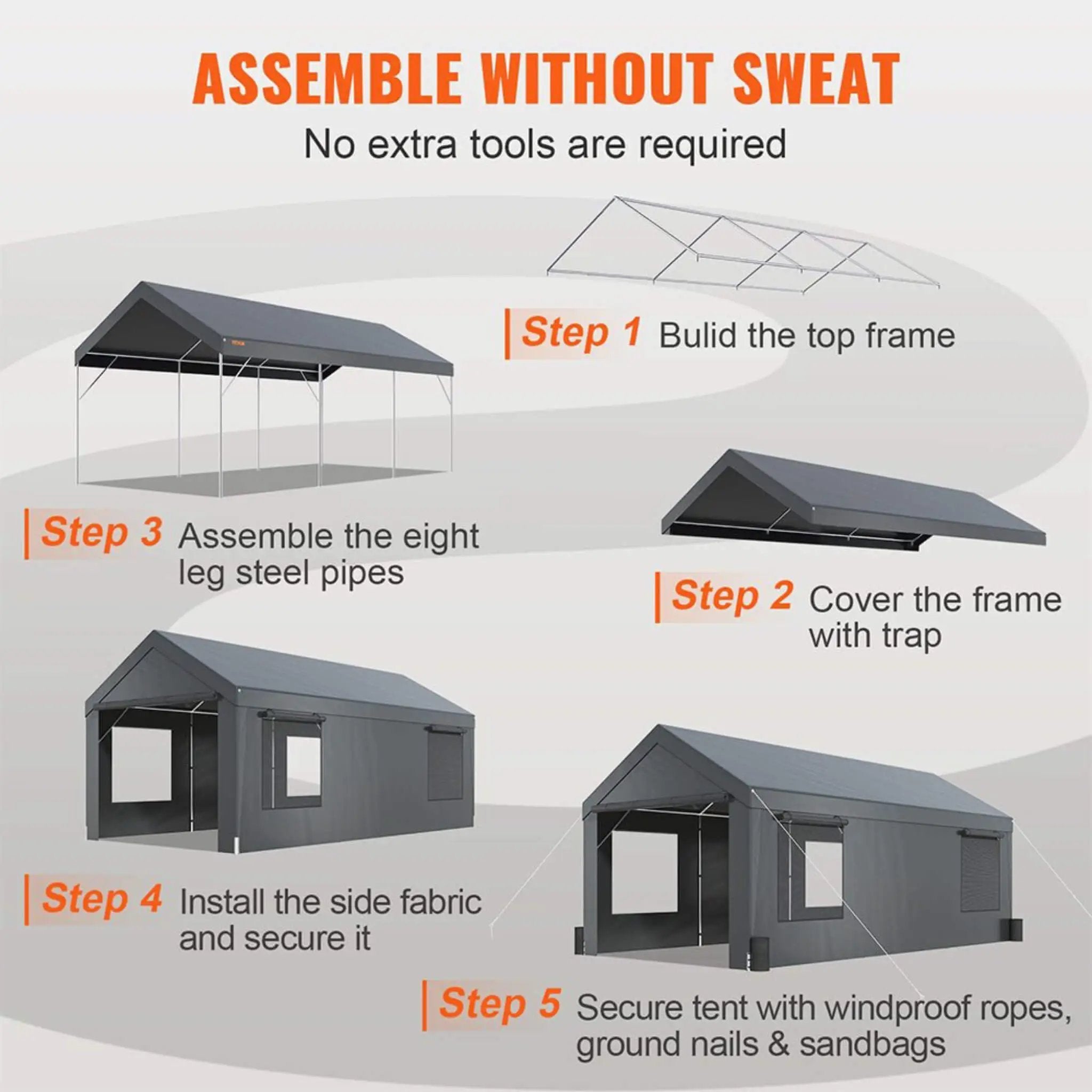 [12X20FT] Alora Heavy-Duty Outdoor Premium Garage Tarp Canopy Shelter W/ Removable Sidewalls (SAK94615) by SAKSBY WHOLESALE