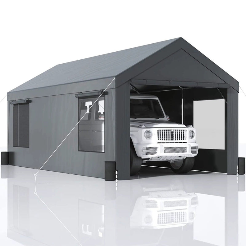 [12X20FT] Alora Heavy-Duty Outdoor Premium Garage Tarp Canopy Shelter W/ Removable Sidewalls (SAK94615) by SAKSBY WHOLESALE