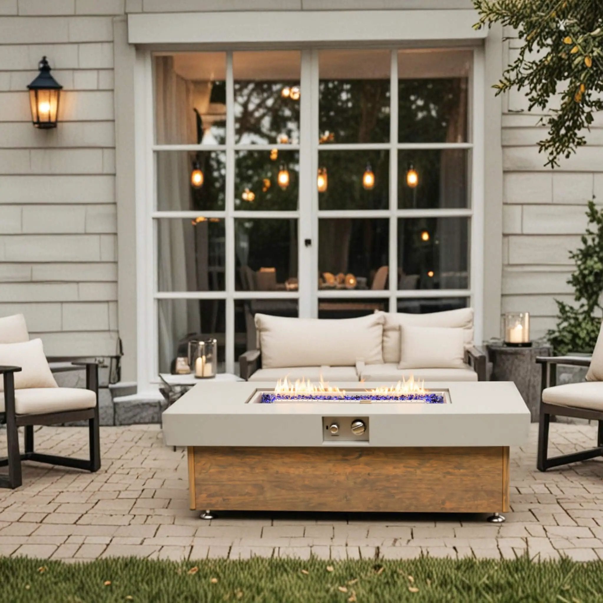 Alora Luxury 48-Inch Outdoor Wood Grain Iron Fire Pit Table With Lava Rocks (SAK37905) by SAKSBY WHOLESALE