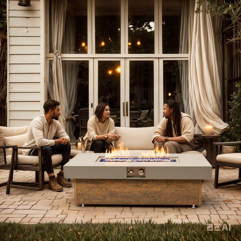Alora Luxury 48-Inch Outdoor Wood Grain Iron Fire Pit Table With Lava Rocks (SAK37905) by SAKSBY WHOLESALE