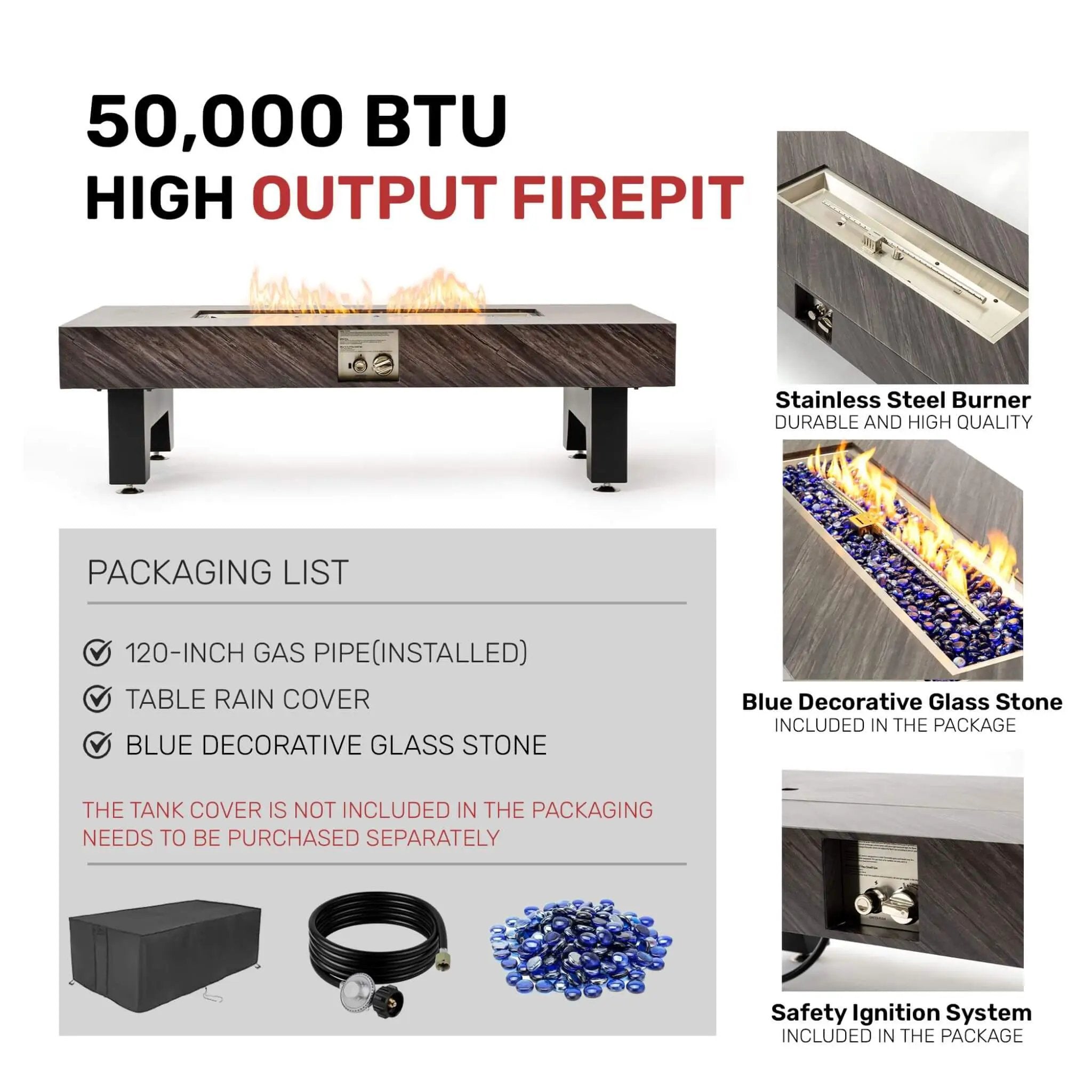 Alora 54-Inch Modern Outdoor Propane Fire Pit Table With Waterproof Cover (SAK42628) by SAKSBY WHOLESALE