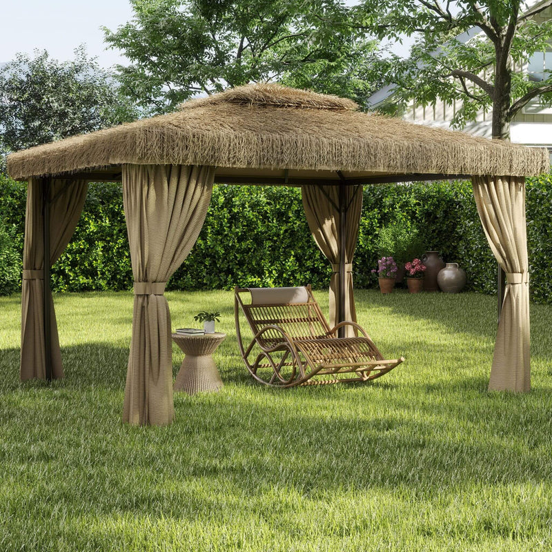 Alora Outdoor Double Canopy Aluminum Patio Gazebo With Hawaiian Thatch Roof (SAK39068) by SAKSBY WHOLESALE