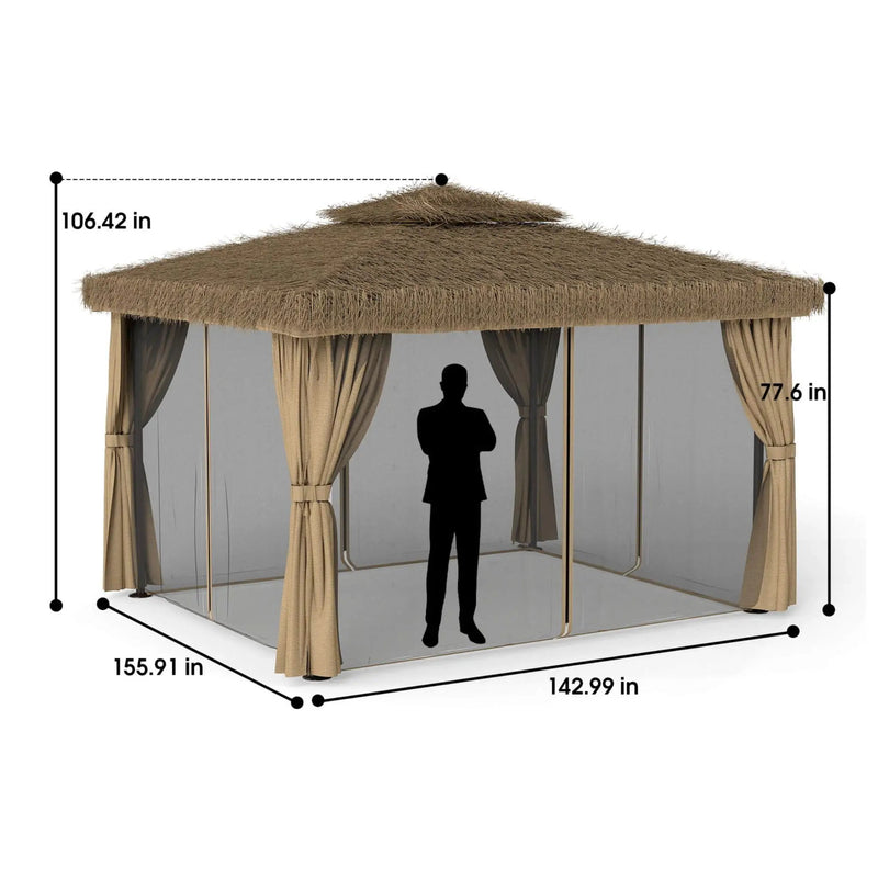 Alora Outdoor Double Canopy Aluminum Patio Gazebo With Hawaiian Thatch Roof (SAK39068) by SAKSBY WHOLESALE