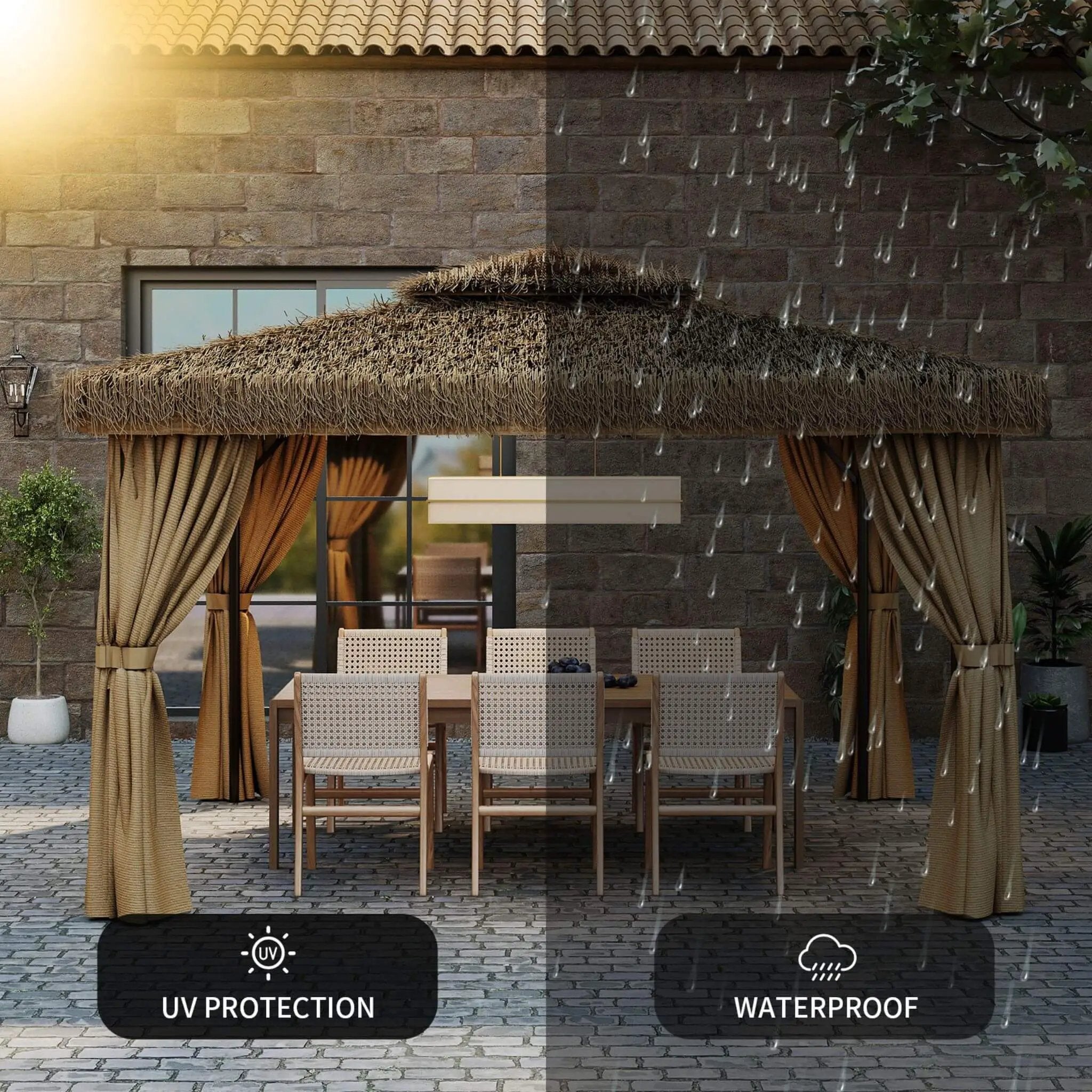 Alora Outdoor Double Canopy Aluminum Patio Gazebo With Hawaiian Thatch Roof (SAK39068) by SAKSBY WHOLESALE