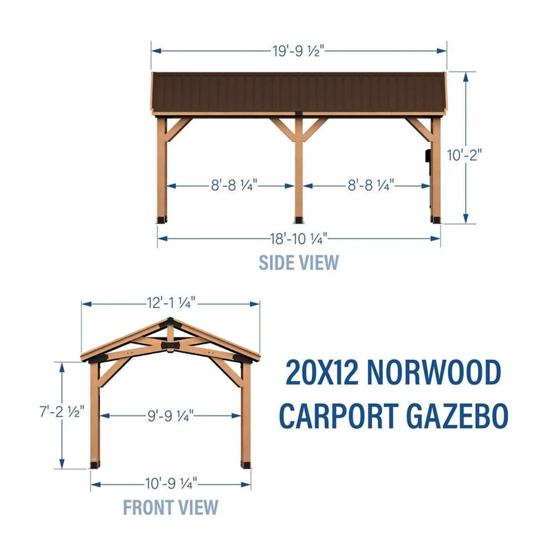 [12X20FT] Alora Premium All Cedar Wooden Carport Pavilion Gazebo With Sloped Hardtop Steel Roof (SAK14279) by SAKSBY WHOLESALE