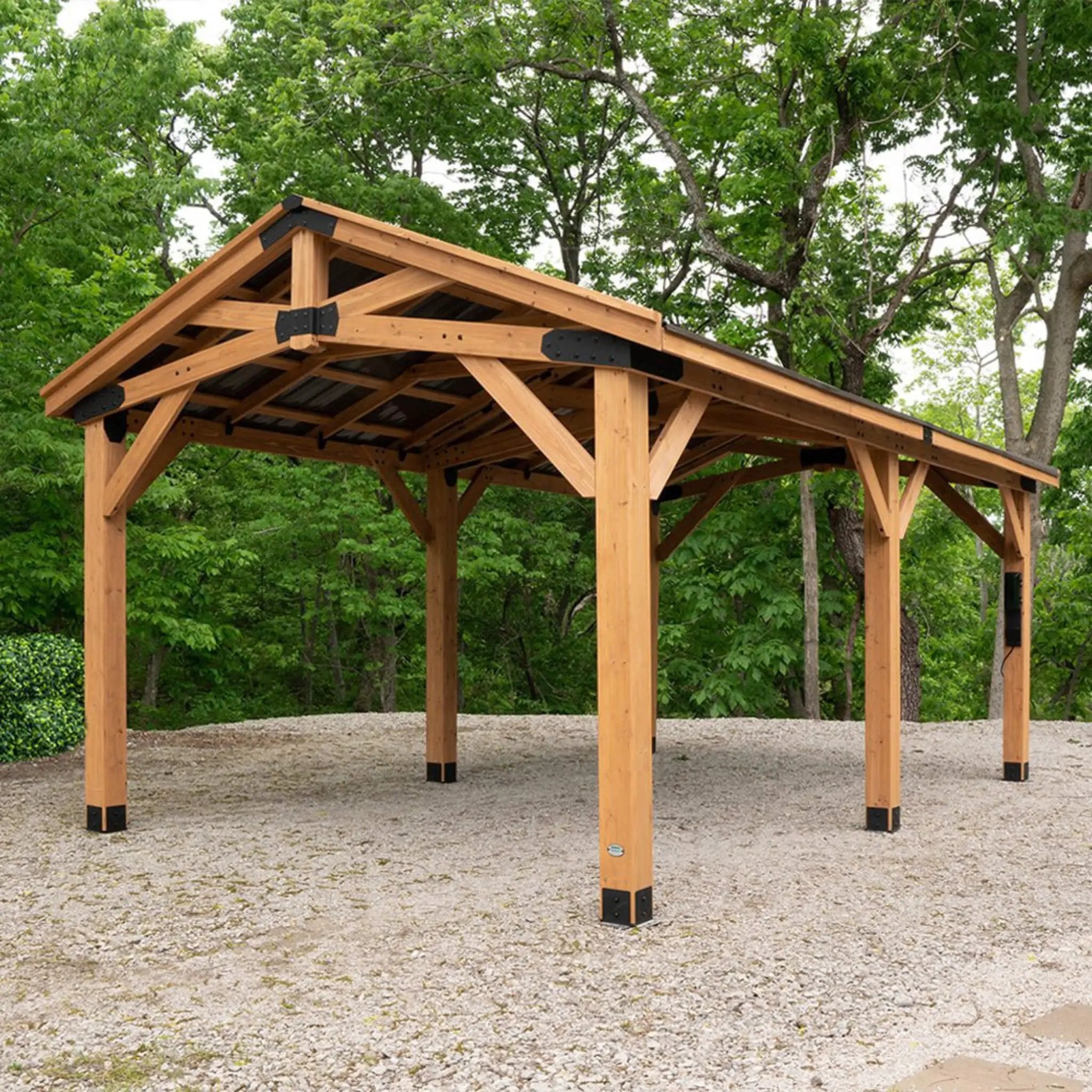 [12X20FT] Alora Premium All Cedar Wooden Carport Pavilion Gazebo With Sloped Hardtop Steel Roof (SAK14279) by SAKSBY WHOLESALE