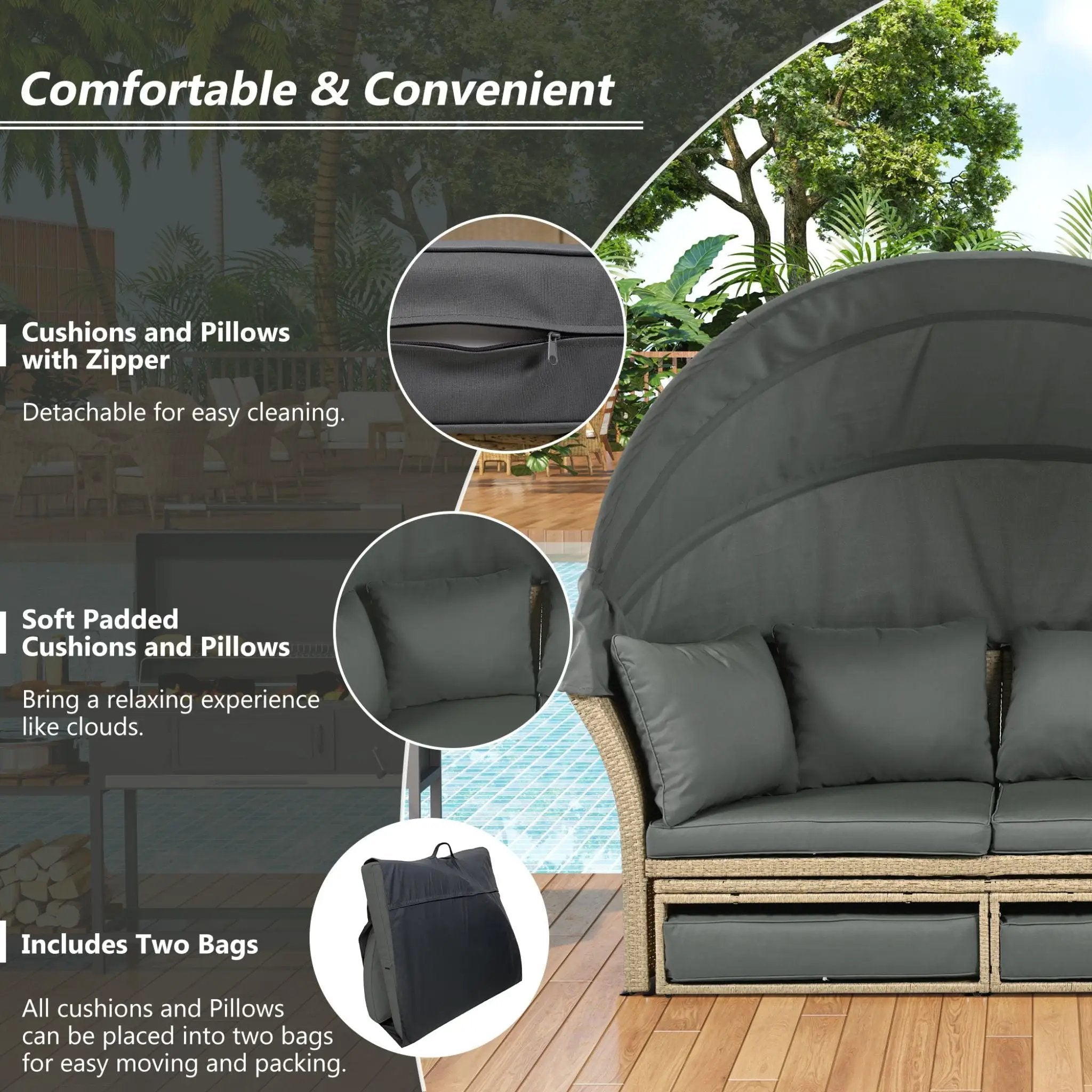 Alora Premium Outdoor Garden Wicker Rattan Patio Daybed With Retractable Canopy (SAK43581) by SAKSBY WHOLESALE