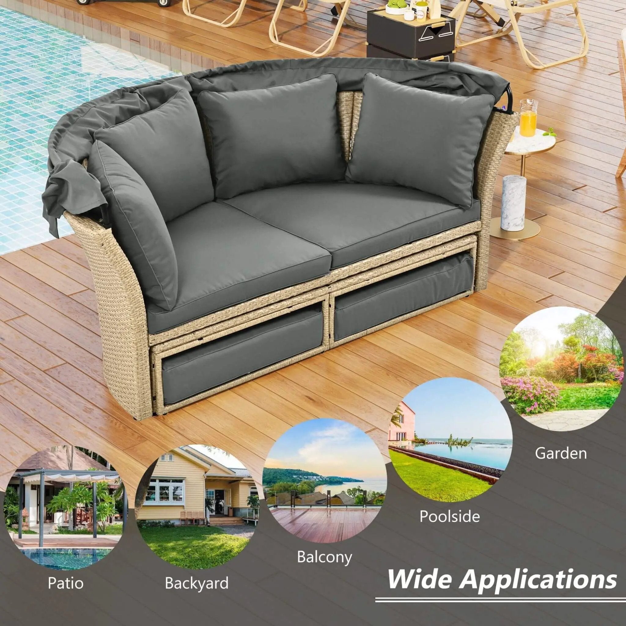 Alora Premium Outdoor Garden Wicker Rattan Patio Daybed With Retractable Canopy (SAK43581) by SAKSBY WHOLESALE