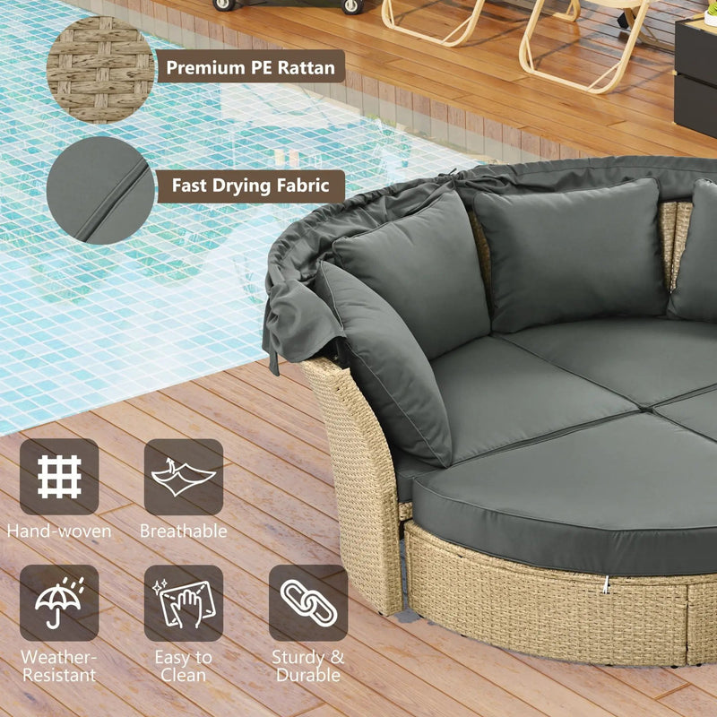 Alora Premium Outdoor Garden Wicker Rattan Patio Daybed With Retractable Canopy (SAK43581) by SAKSBY WHOLESALE