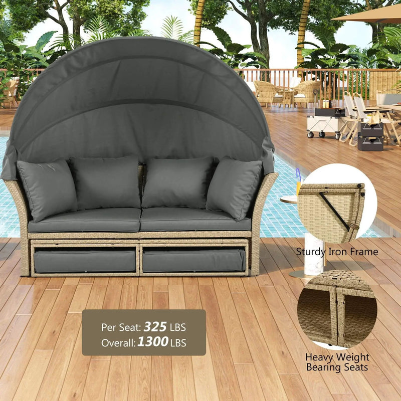 Alora Premium Outdoor Garden Wicker Rattan Patio Daybed With Retractable Canopy (SAK43581) by SAKSBY WHOLESALE