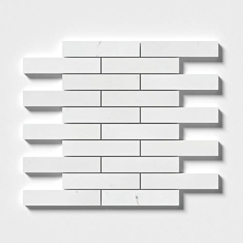 Alpina White Honed 1 1/4x6 Marble Mosaics 12x12