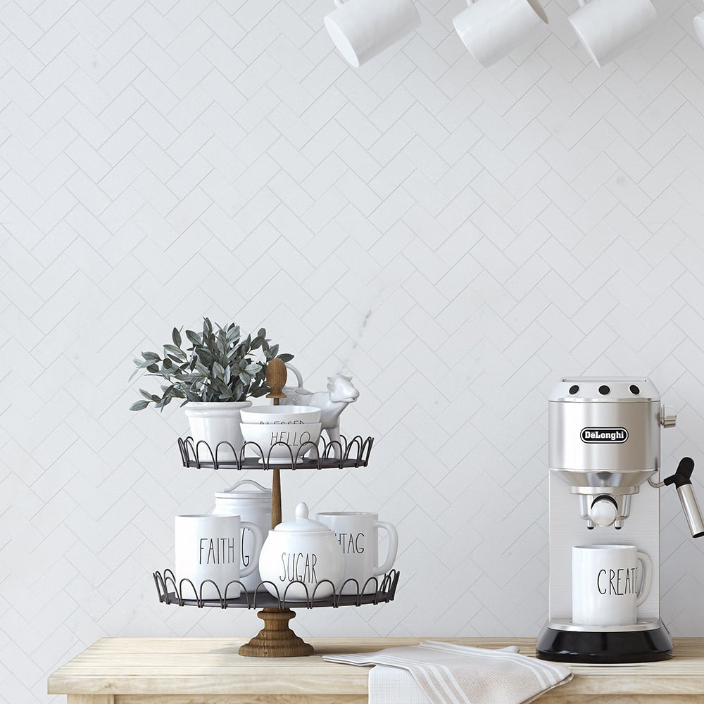 Alpina White Honed Herringbone Marble Mosaics 12 1/8x13 3/8 Marble Honed 12x18 Mosaics — 2