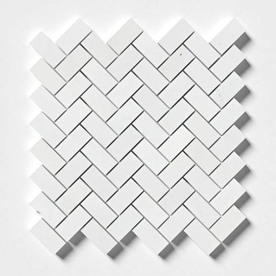 Alpina White Honed Herringbone Marble Mosaics 12 1/8x13 3/8