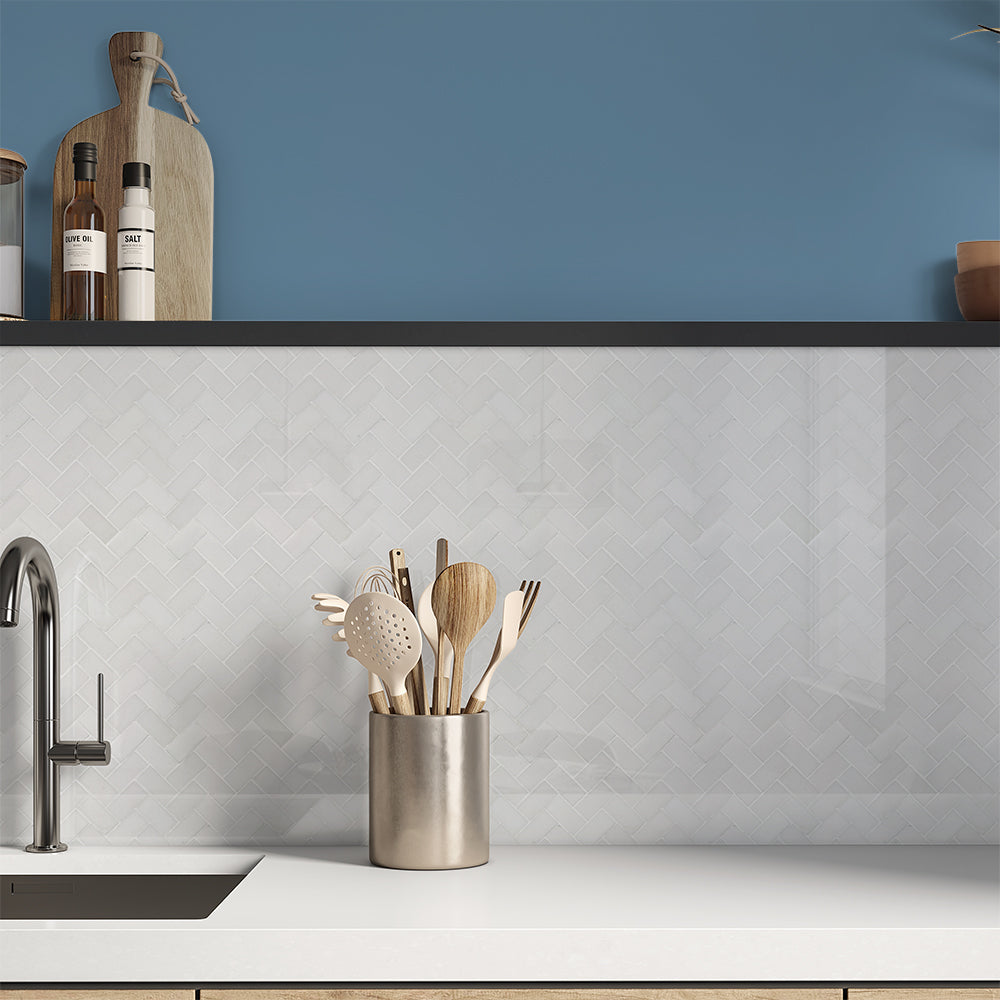 Alpina White Polished Herringbone Marble Mosaics 12 1/8x13 3/8 Marble Polished 12x18 Mosaics — 2