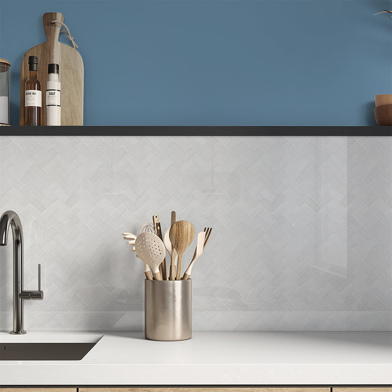 Alpina White Polished Herringbone Marble Mosaics 12 1/8x13 3/8 Marble Polished 12x18 Mosaics — 2