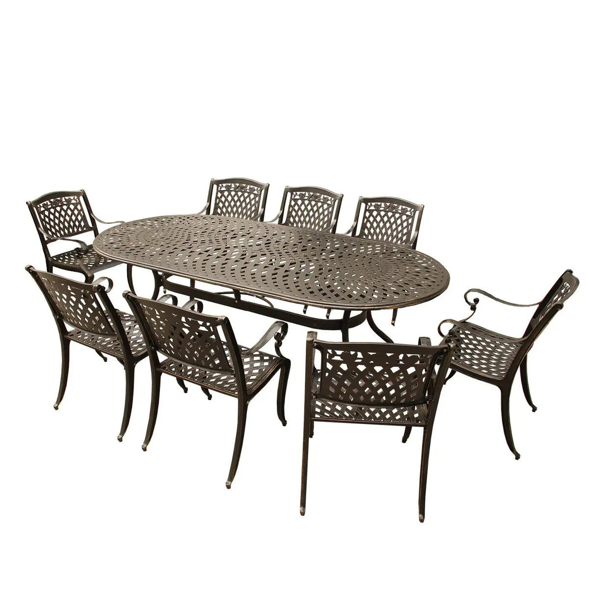 Outdoor Aluminum 9pc Large Oval Patio Dining Set and Eight Chairs by Sharicks
