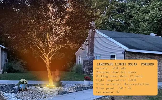 Aluminum Solar Palm Tree Lights Outdoor Uplight Landscape Spotlights Solar Powered 32 LEDs by Outdoor Solar Outlet