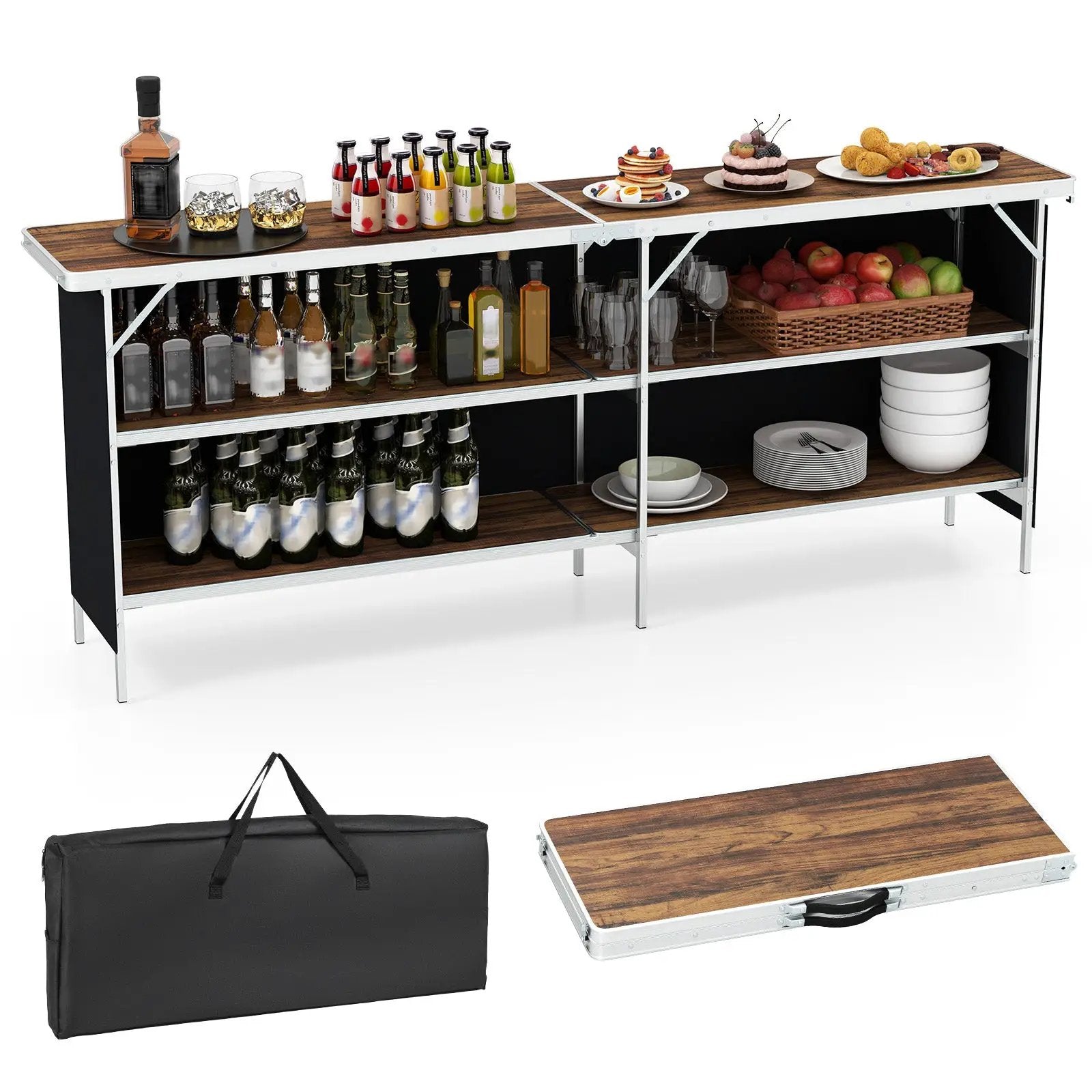 Aluminum Portable Picnic Table with 2-Tier Open Shelves and Spacious Tabletop by DirectDeals