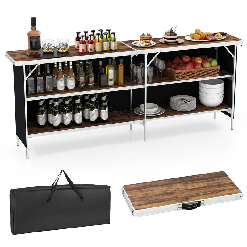 Aluminum Portable Picnic Table with 2-Tier Open Shelves and Spacious Tabletop by DirectDeals