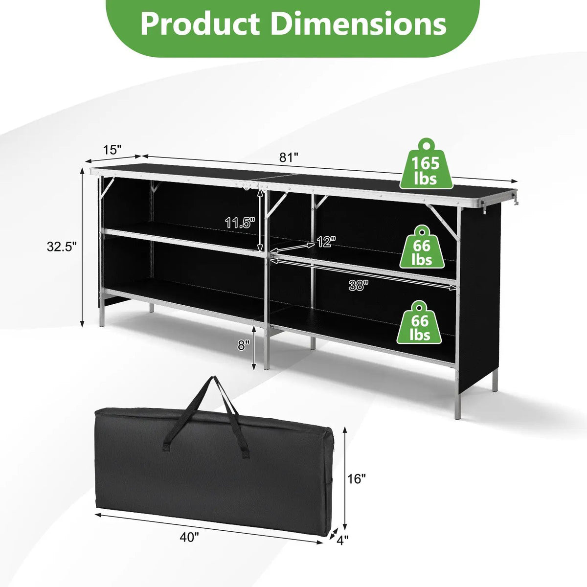 Aluminum Portable Picnic Table with 2-Tier Open Shelves and Spacious Tabletop, photo 5 of 9