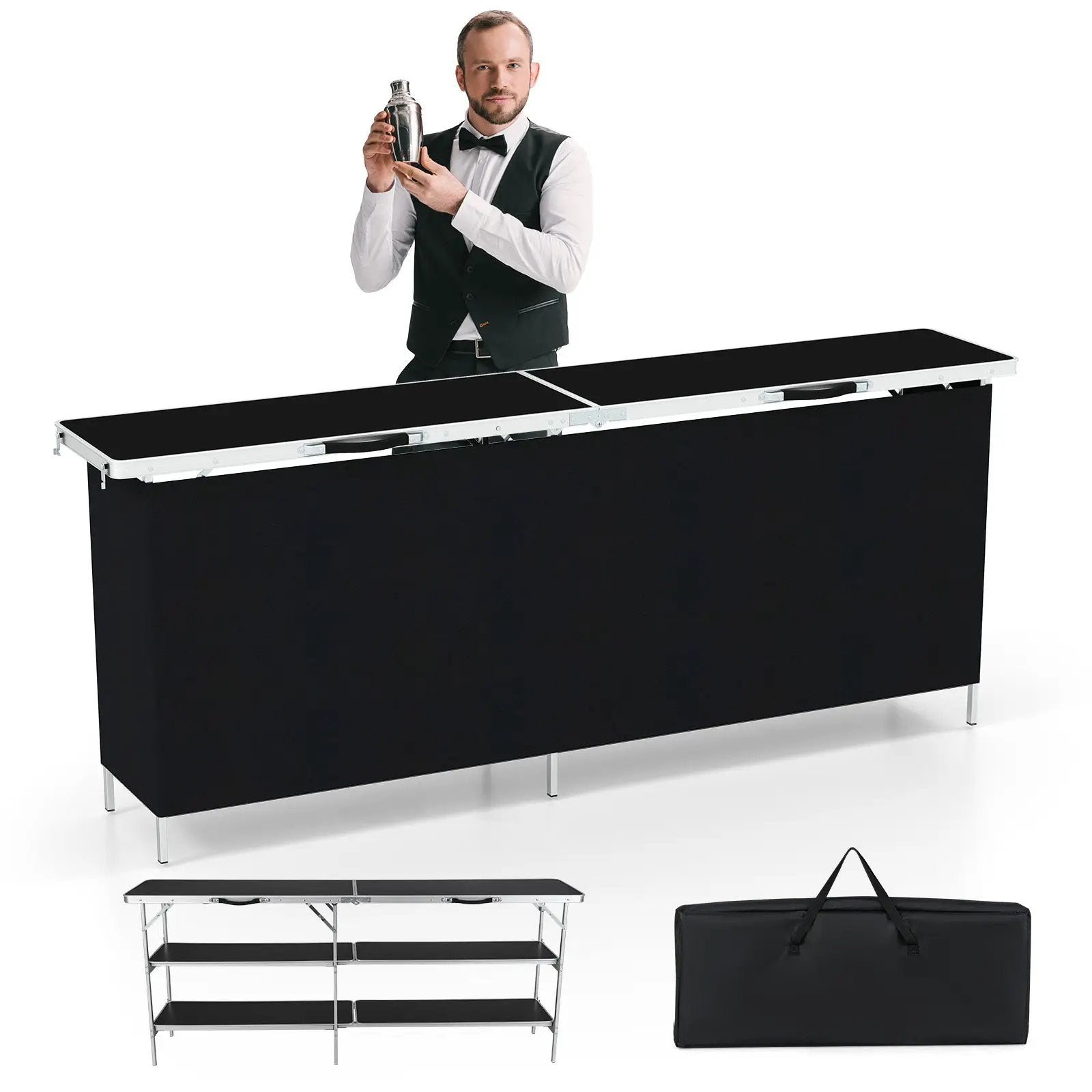 Aluminum Portable Picnic Table with 2-Tier Open Shelves and Spacious Tabletop by DirectDeals